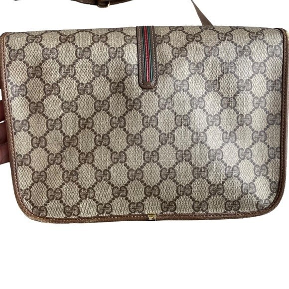 Vintage Gucci Shoulder Bag Flap Closure Classic‎ Brown Monogram - Picture 3 of 11